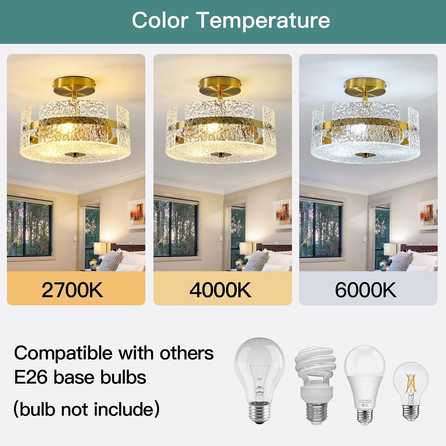 ZGLAOJT Semi Flush Mount Ceiling Light Modern Gold Celing Light Fixture 3-Light 12 Inch Acrylic Farmhouse for Kitchen Bedroom Hallway Dining Room.