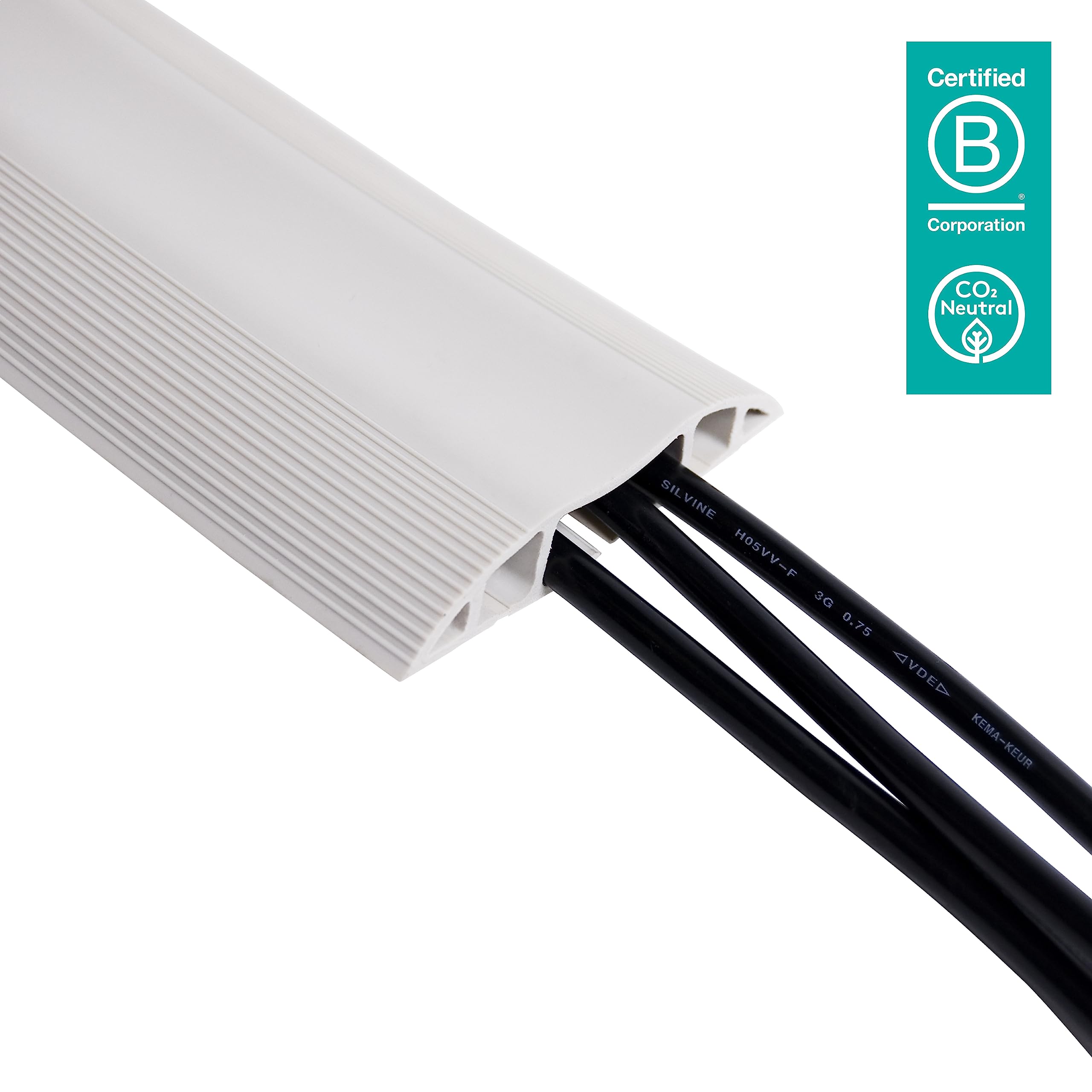 Dataflex Addit Copricavo 300cm Grigio - Canalina portacavi dritta con bordi antiscivolo, protezione per cavi con 3 ampie grondaie separate, adatta per 6 cavi da 7 mm, nastro autoadesivo