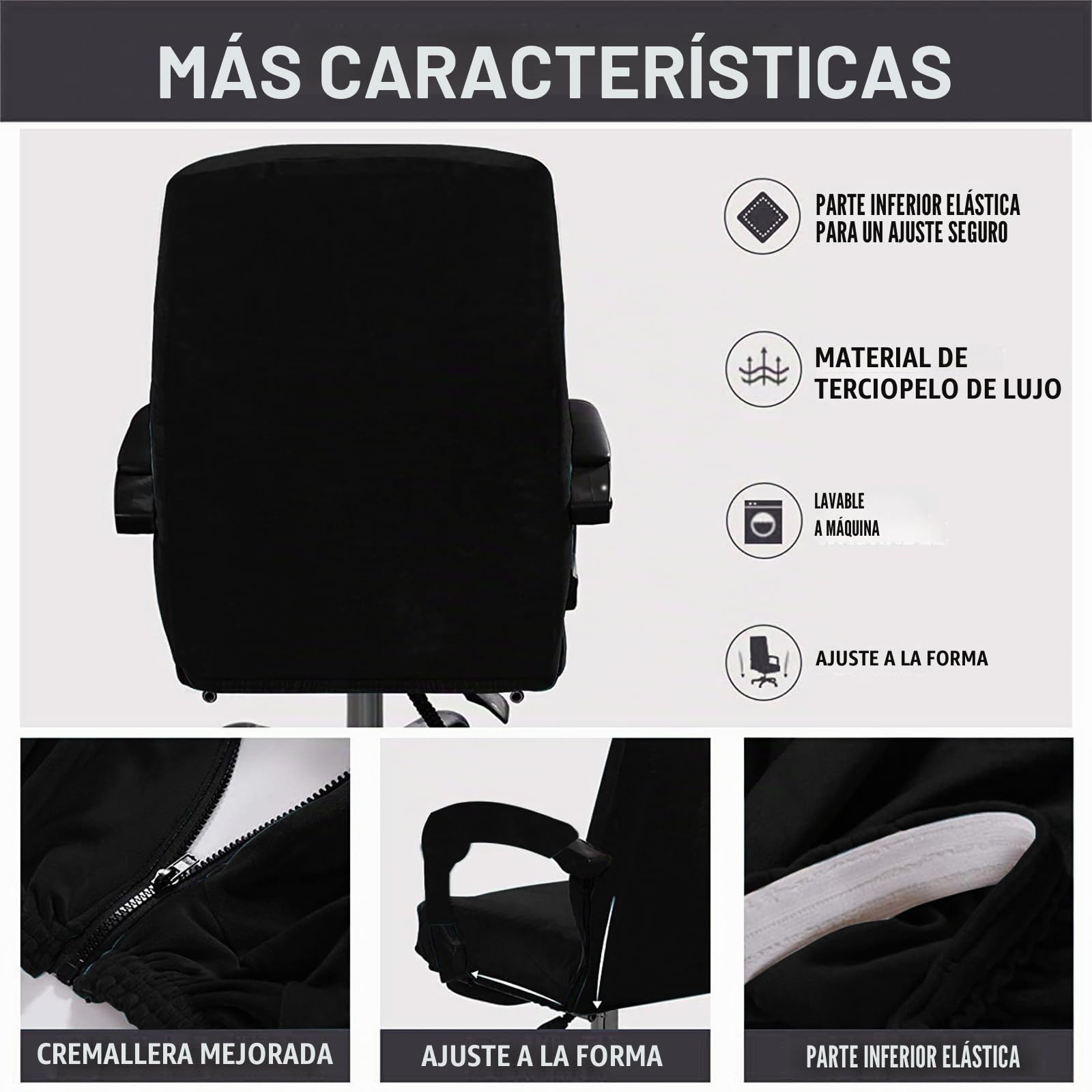 Funda de Sillas de Oficina Elástica con Reposabrazos,Felpa de Terciopelo,Modernas Cubiertas de la Silla de la Computadora Antipolvo de Oficina Silla Removible,No Incluye Sillas,Negro,XL