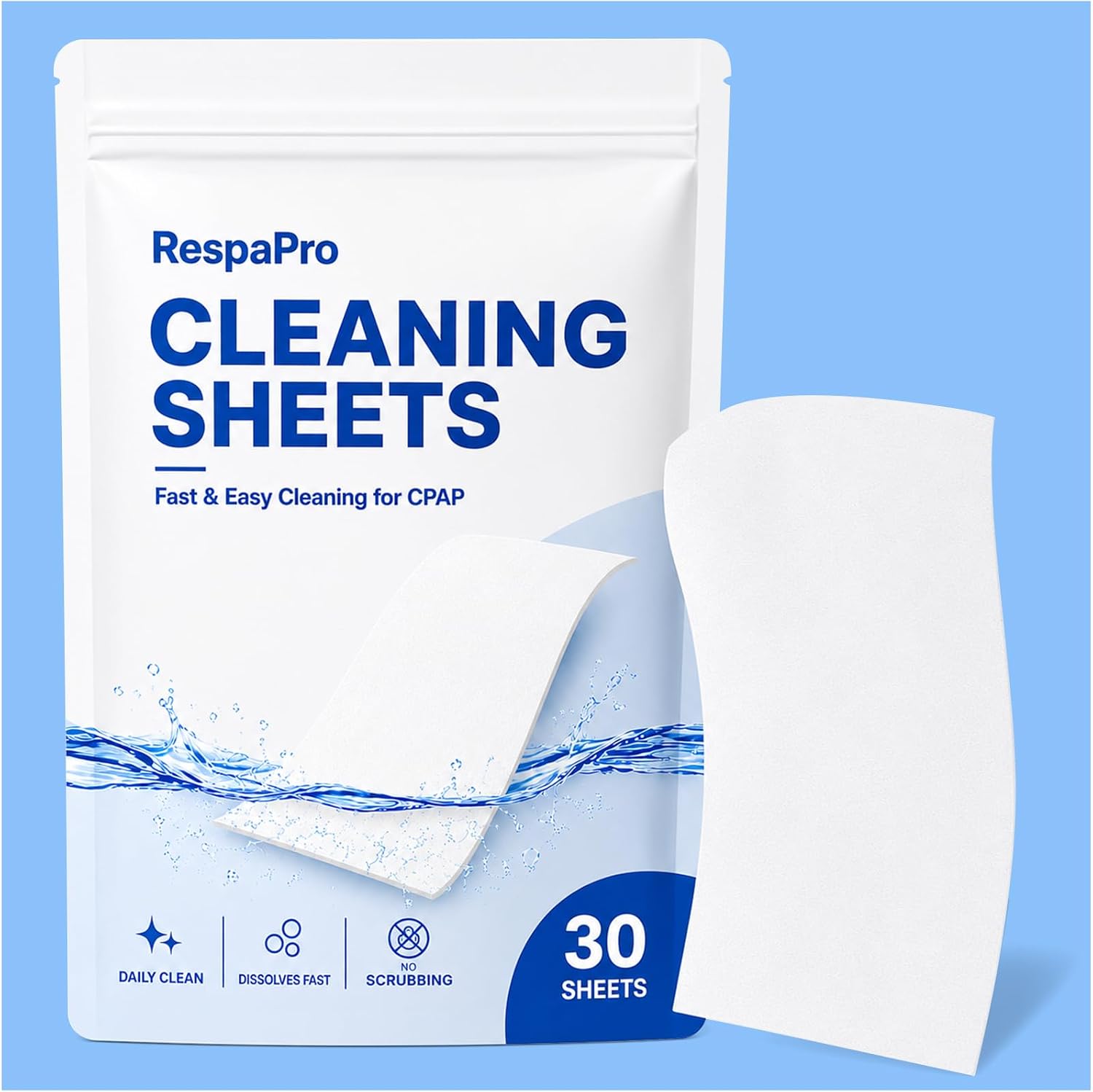 CPAP Cleaning Sheets - Dissolvable CPAP Cleaner Supplies for Light to Moderate Buildup on Mask, Tubing & Water Chamber | 30PCS Unscented, Soak & Rinse, No Scrubbing