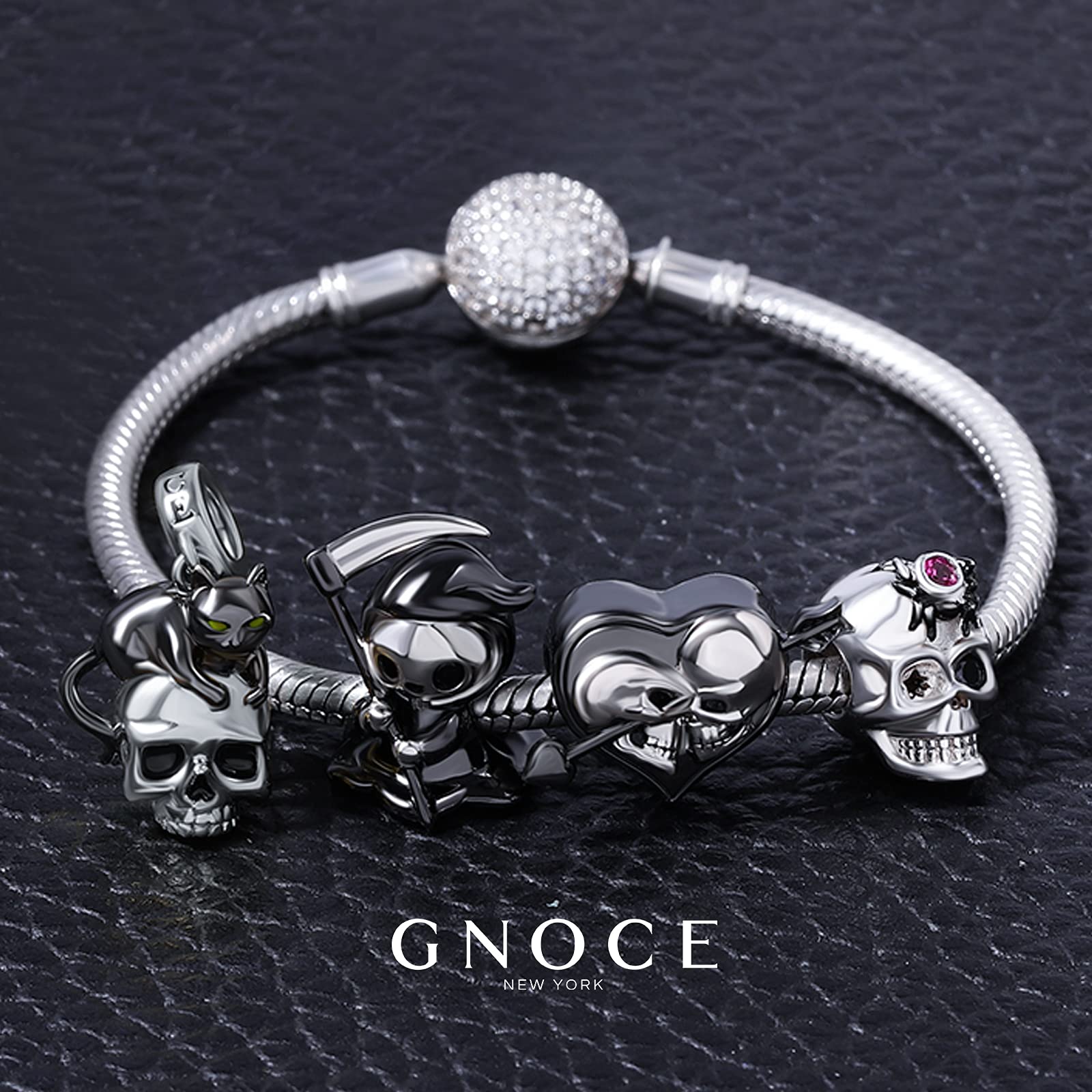 GNOCE Ciondolo a forma di gatto nero con teschio, in argento Sterling placcato oro 18 carati, adatto per braccialetto/collana per donne, ragazze, mogli, figlie