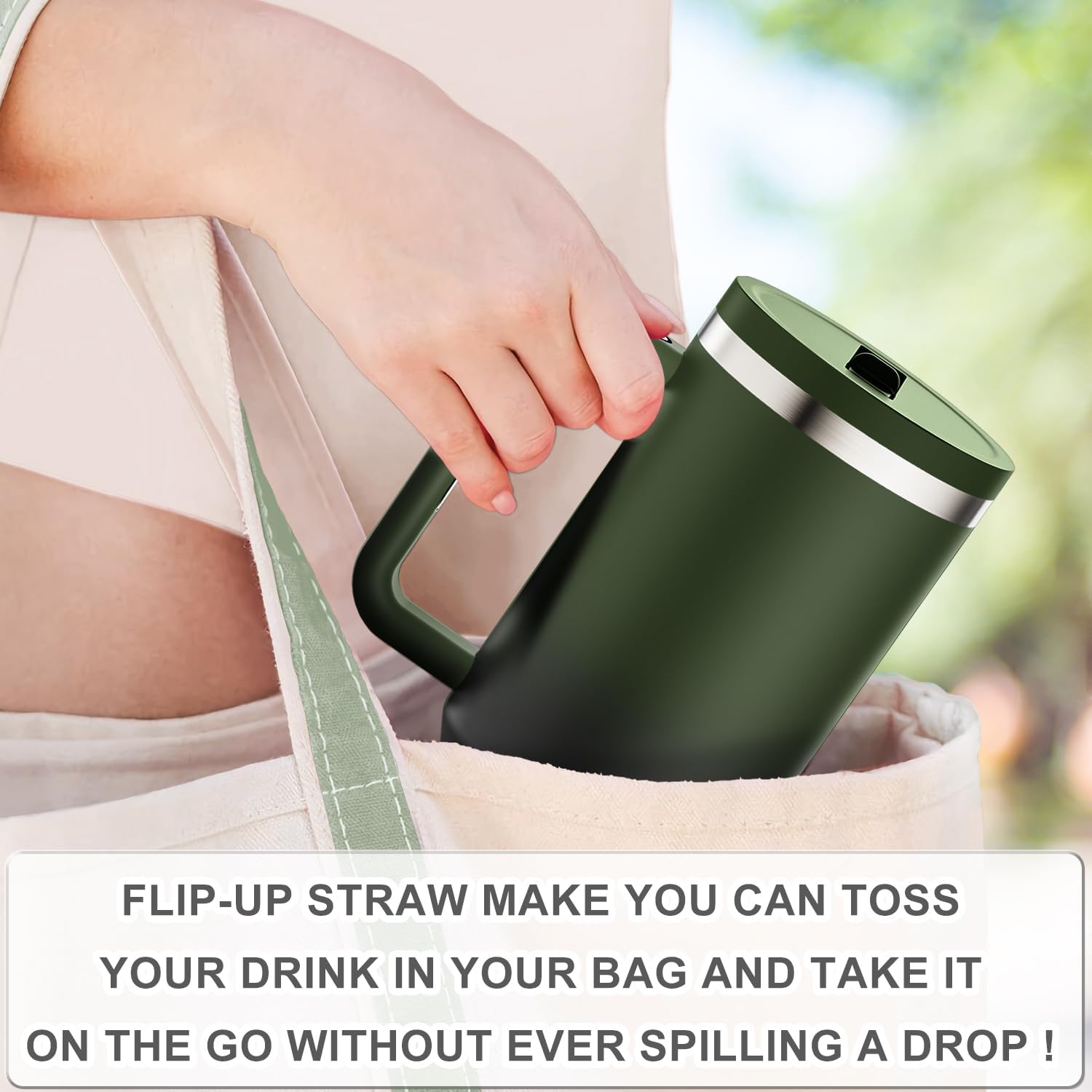 40 oz Tumbler with Handle and Flip Straw Lid - Upgraded Insulated Traveler Tumblers with Lids Straws Vacuum Leak Proof Stainless Steel 40oz Cup Mug Gifts for Men Women Him Her (Black Forest) - Image 5