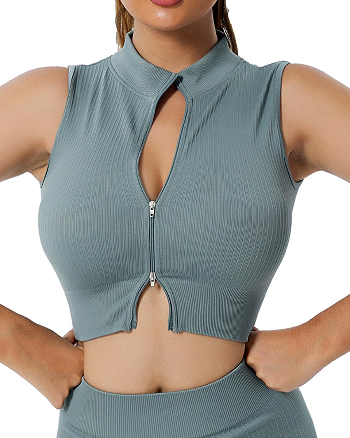 Women’s Zip Up Workout Yoga Tank Top Sleeveless Slim Fit Athletic Jacket