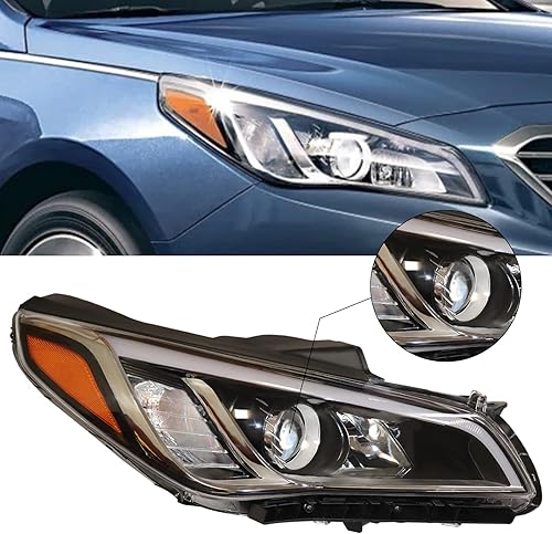 Miniatura 3 de LOYALHEARTDY Para 2015 2016 2017Hyundai Sonata Faro Asamblea Derecha Lado Pasajero Halógeno Faro Cromo Ámbar Carcasa Lente Transparente Faro Faro