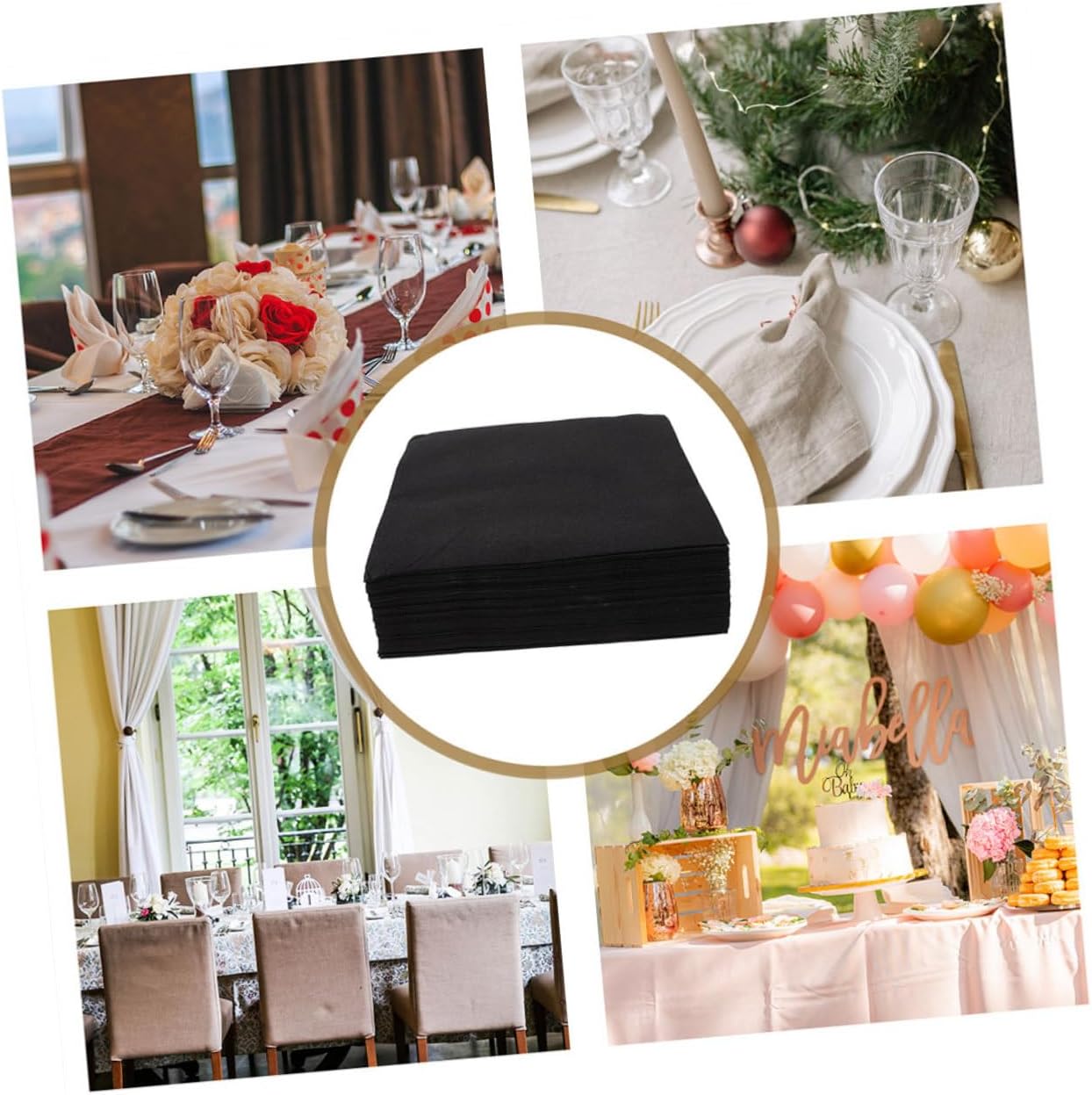 NUOBESTY Black Disposable Paper Napkins, 2 Packs of 50 Pieces, Thick Hotel Dinner Napkins for Wedding Party, Holiday Decorations, and Restaurant Events
