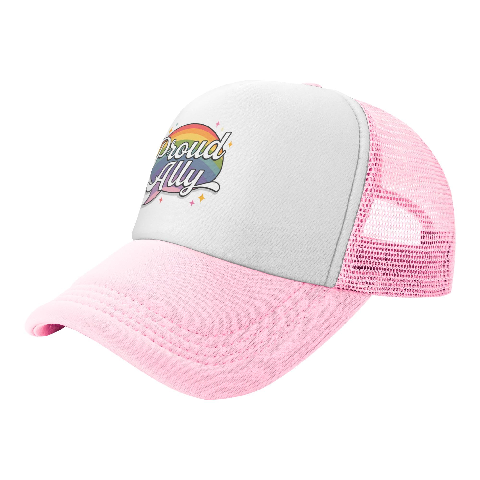 Proud Ally Trucker Hat LGBTQ Trans Gay Lesbian Rainbow Pride Kids Hats Adjustable Mesh Baseball Cap - Pink