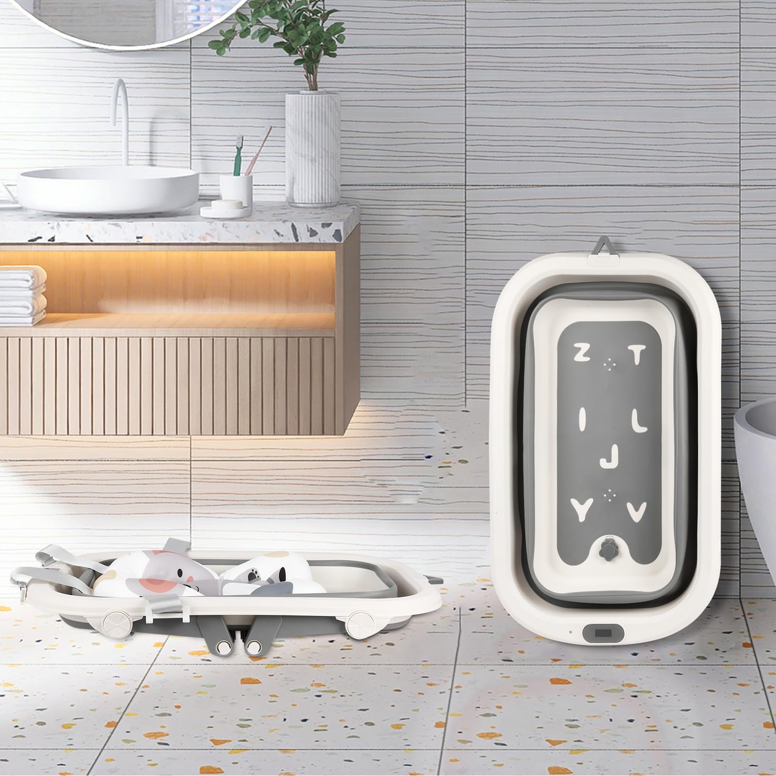 Baignoire Bébé Pliable avec Thermomètre Digital Compacte Portable