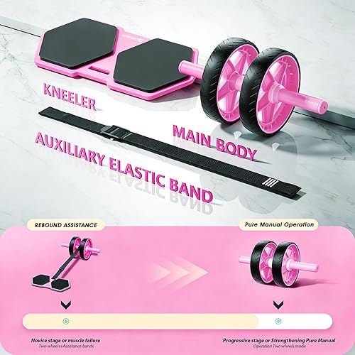 Miniatura 2 de Double-Wheel Ab Roller for Core Training – Rebound Design with Adjustable Elastic Band, Silent Non-Slip Wheels, Detachable Build, Knee Pad & Bands –