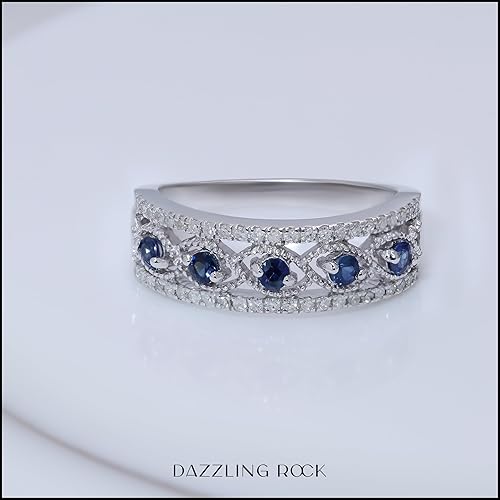 Miniatura 3 de Dazzlingrock Collection Anillo de boda de aniversario de mujer con piedras preciosas redondas y diamantes blancos Plata de ley 925