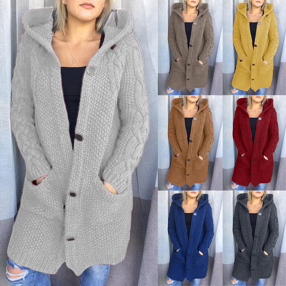 Tomwell Gilet Femme Hiver Cardigan Long Ouvert Épais Manches Longues Pull Chaud Casual Capuche Manteau Sweater Chandail Outwear