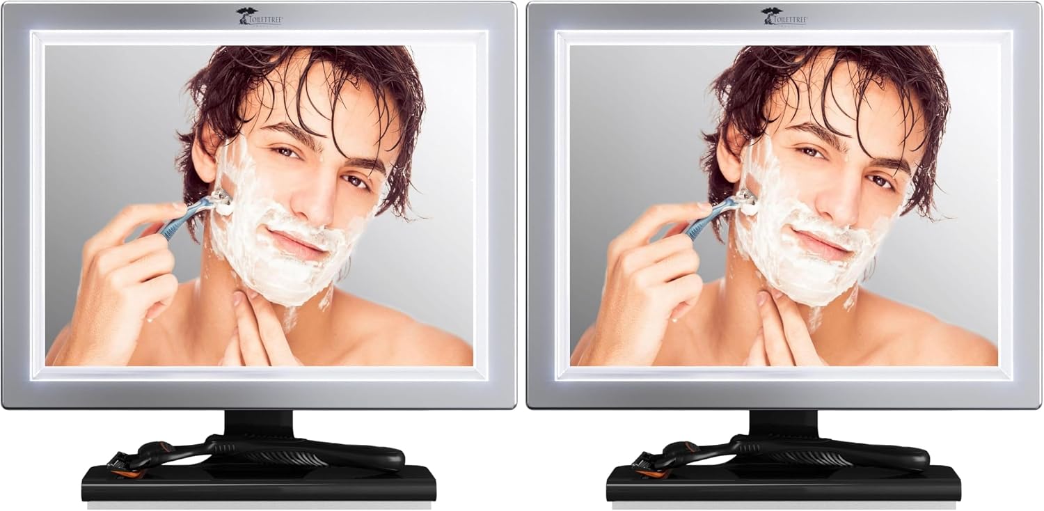 ToiletTree Products Deluxe LED Fogless Shower Mirror with Squeegee Anti-Fog Mirror - Adjustable Shaving Mirror with a Squeegee - Rust-Proof, Impact-Resistance Bathroom Shower Mirror (Pack of 2)