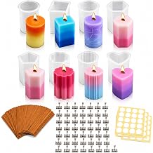 Candle Making Kit, 8PCS 2mm Thickened Silicone Candle Molds & 50 Sets Cherry Wood Wicks - Crackling Wooden Wicks with Metal Stands for Pillar, Votive - Includes 60 Glue Dots