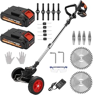 Weed Wacker, Ohey 21V Electric Brush Cutter with 2Pcs 2.0AH Battery Powered, 4-in-1 Lightweight Portable Cordless Weed Eater with Adjustable Length and Cutting Angle for Lawn, Yard, Garden