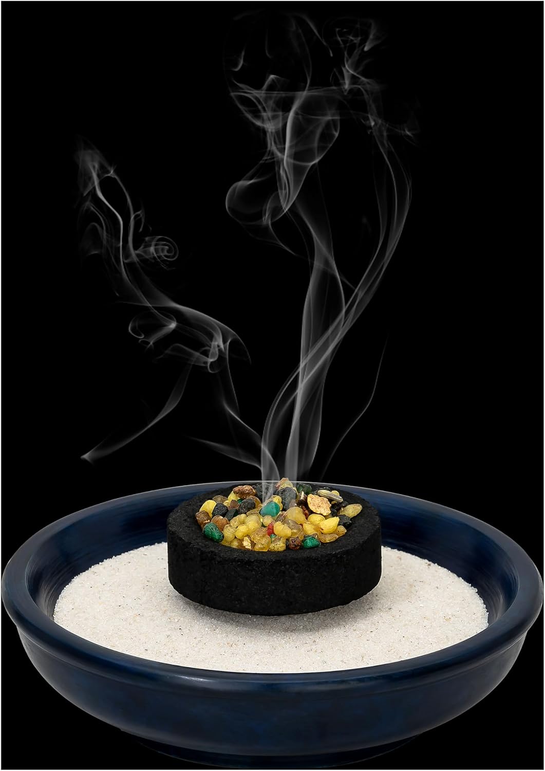 Fireproof Blue Soapstone Scrying/Smudge Bowl/Incense Bowl [Round Diameter 4 inches Hand Painted] Bowl for Smoking on Charcoal