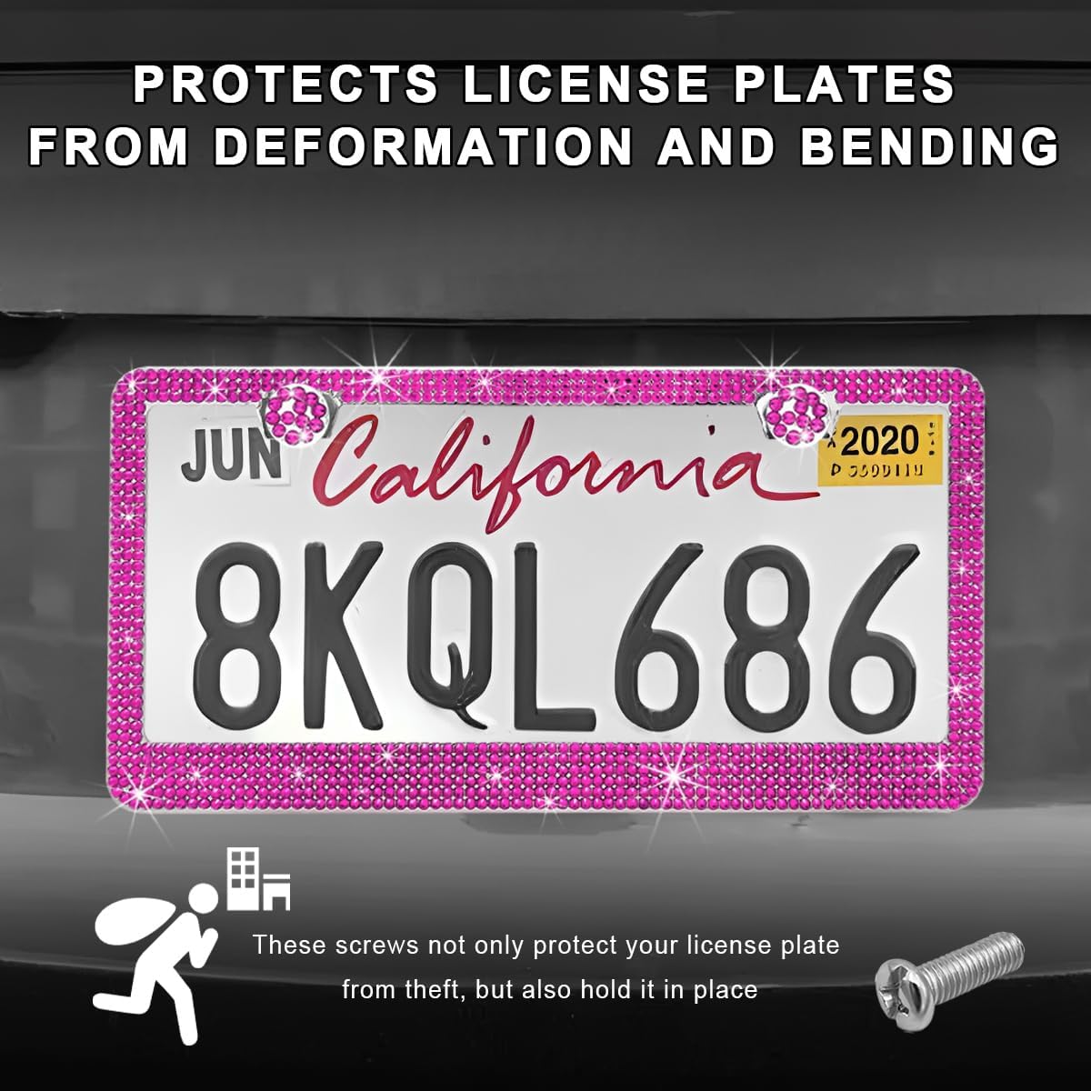 2 PCS Bling License Plate Frame, Stainless Steel Glitter Crystal Diamond License Plate Cover Holder, Sparkly Bedazzled Rhinestone Car Tag Covers for Women, Car Accessories (Pink) image 4