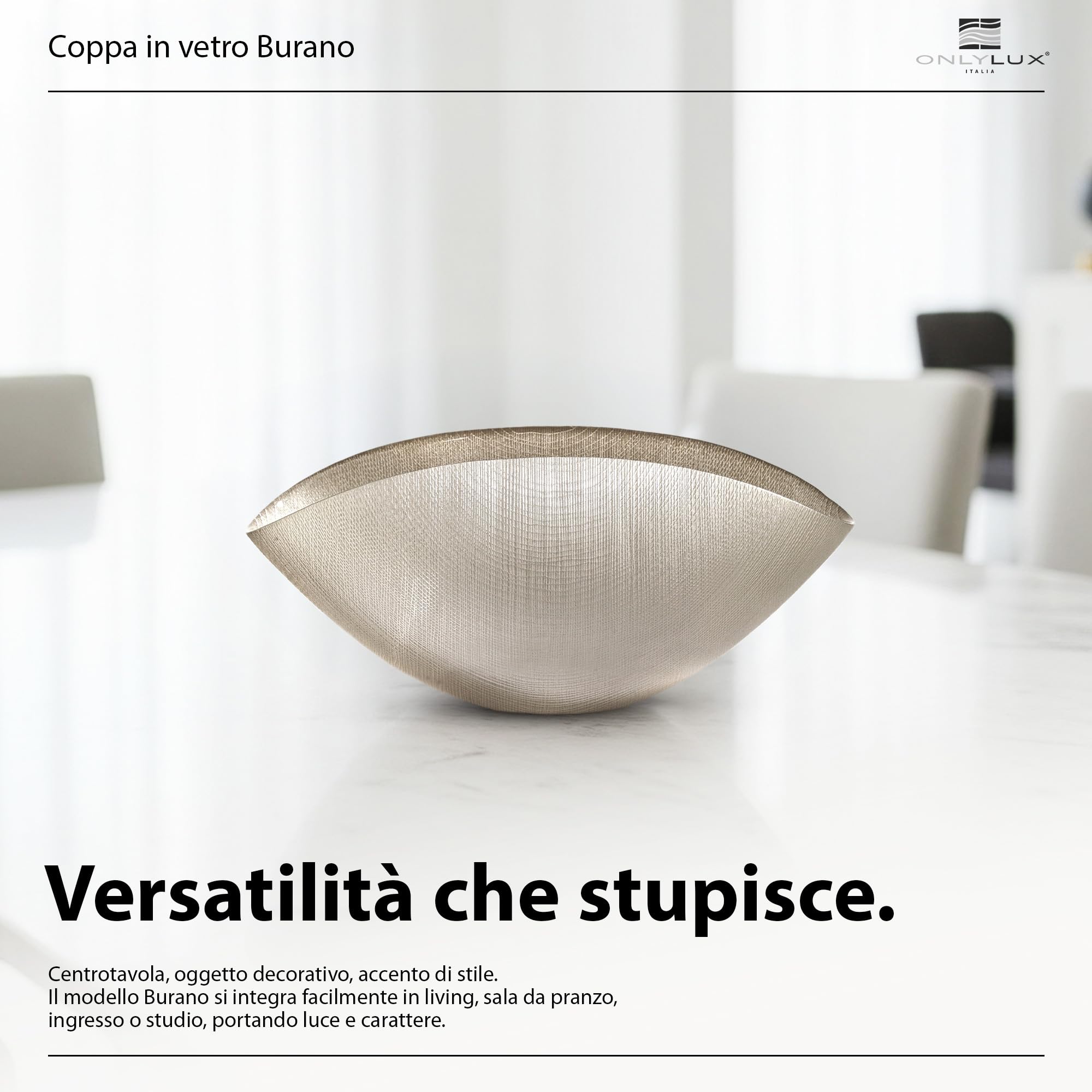 Onlylux Coppa Burano in Vetro Centrifugato Decorato a Mano - Centrotavola Decorativo 28 x 9,5 cm - Coppa in Vetro Artigianale per Arredo Casa - Beige Corda