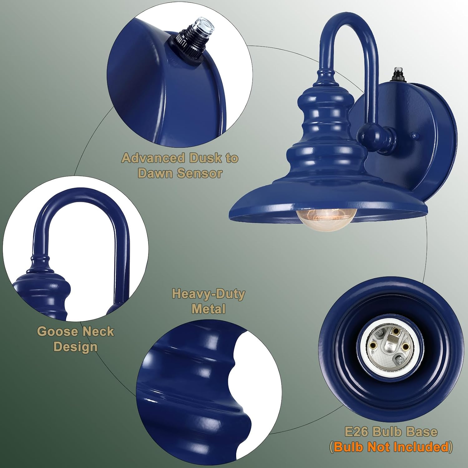 LONEDRUID Dusk to Dawn Sensor Outdoor Gooseneck Barn Light Fixtures Blue image 5