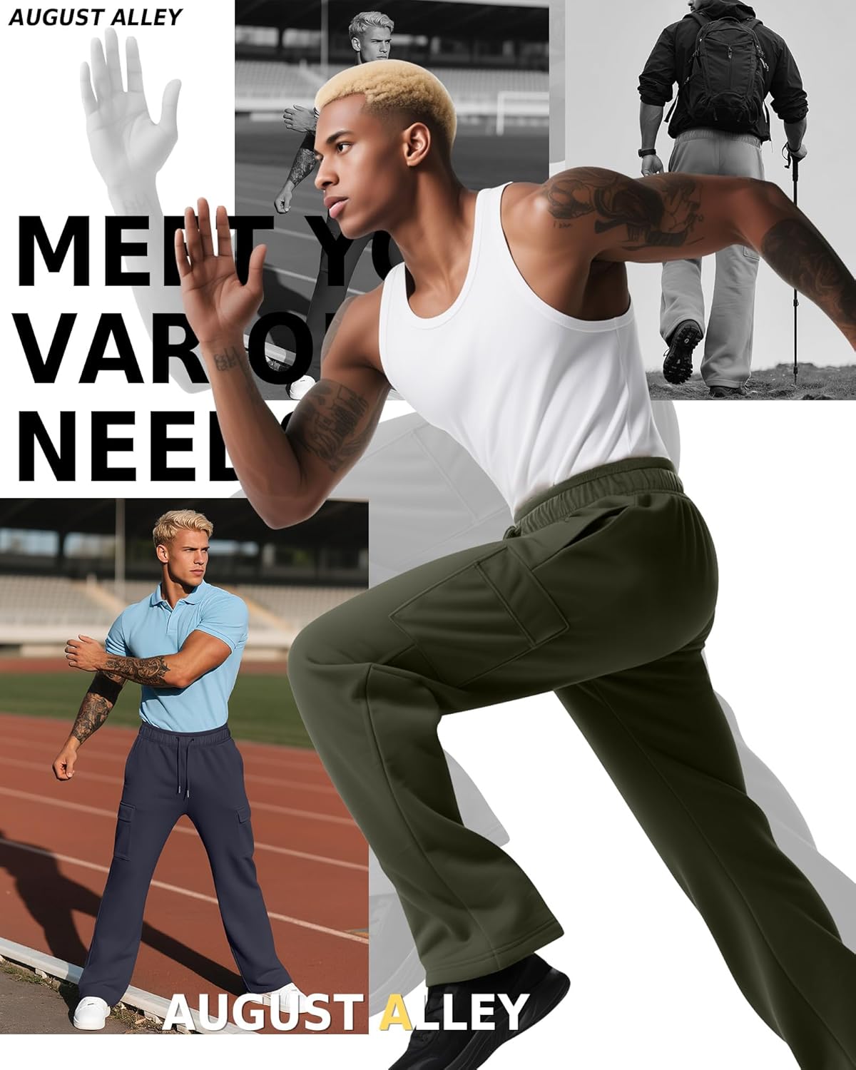 3 Pack Men's Cargo Sweatpants Drawstring Thin Straight Leg Pants Casual Baggy Open Bottom Jogger with Pockets - Image 6