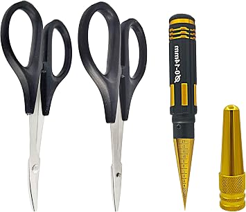 RC Body Reamer 0-14mm Hole Puncher with Sleeve and Curved Scissors & Straight Scissors Set RC Car Body Mounting for RC Car Truck Bodyshell Hobby Repair Tools