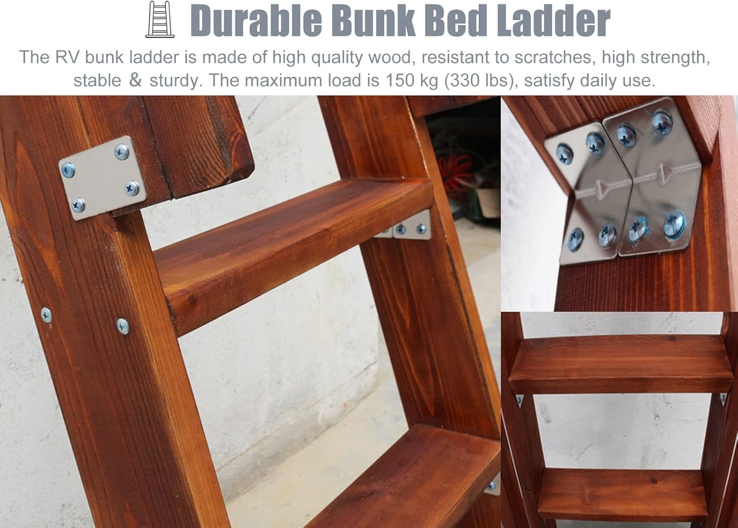 Replaceable Bunk Bed Ladder Dorm - Non Slip Lightweight Short Step Ladder, Space Saving Loft Camper Rv Bunk Ladder with Hooks ＆ Feet (Color : Natural, Size : 4 Step 125cm/49)