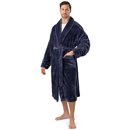 PAVILIA Mens Soft Robe, Plush Fluffy Fleece Bathrobe Men, Long