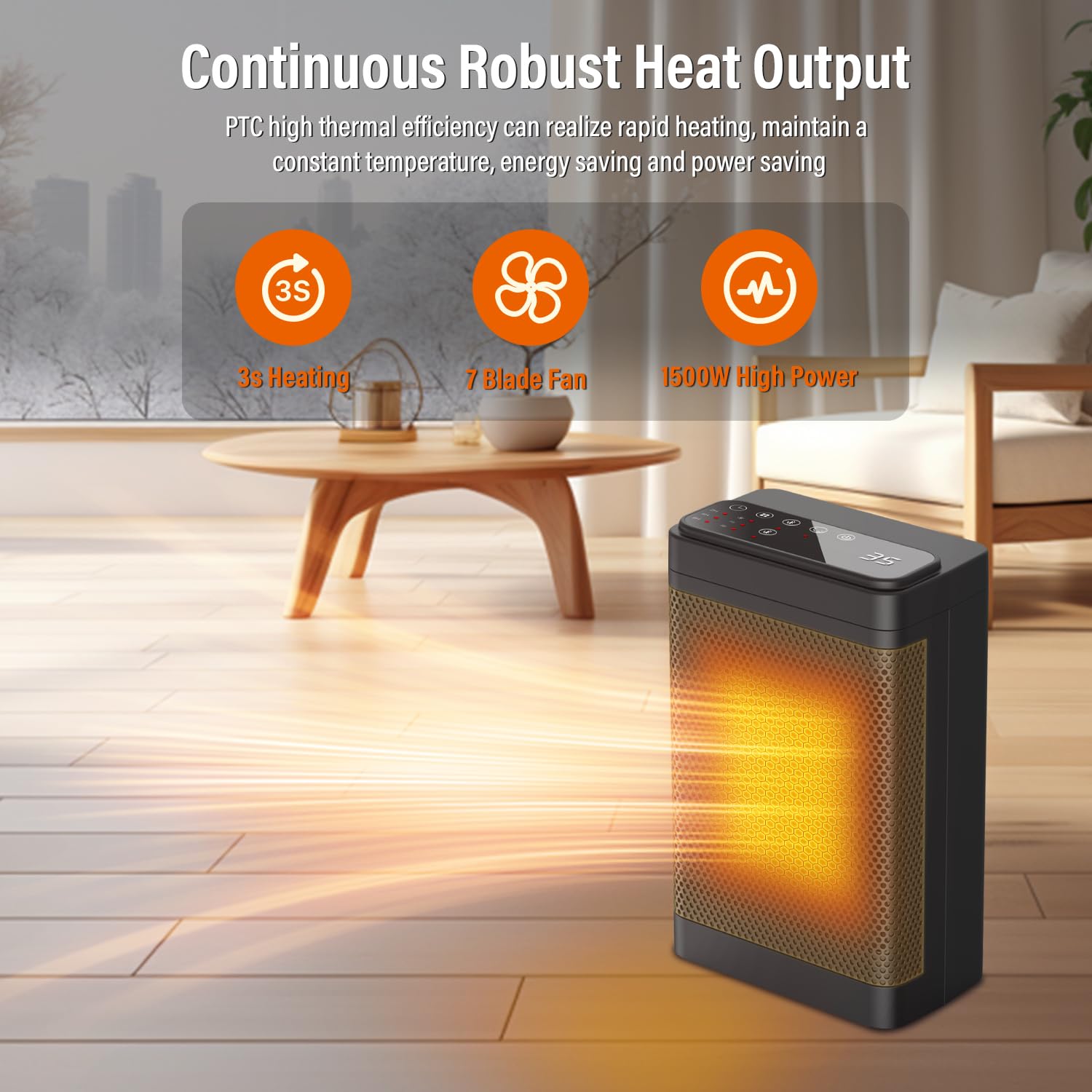 1500W Calefactor,70°Oscilación Calefactor Ceramico,Calefactor con Termostato Portátil,Temporizador de 12H,Control Remoto,Protección Contra Sobrecalentamiento y Vuelco,para Oficina Dormitorio Casa