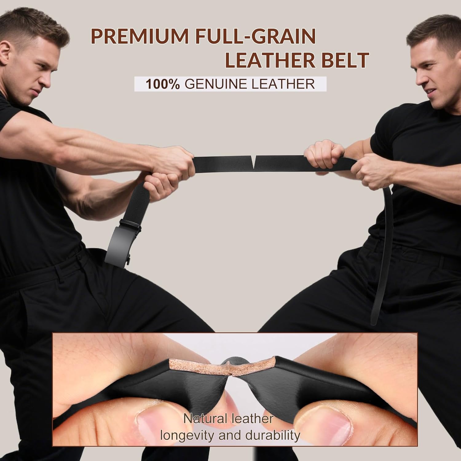 Mens Leather Belt, Ratchet Belts for Men Full Grain Leather Handmade, 100% Italian Top Genuine Leather Dress Belt - Image 2