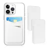 SS Phone Wallet Stick On - Leather Safe Card Holder for iPhone and Samsung Case, Minimalist Double Pocket Back of Cell Phone, Compatible With iPhone 16/15/14 Series, White White (2 Pack No Magnetic)