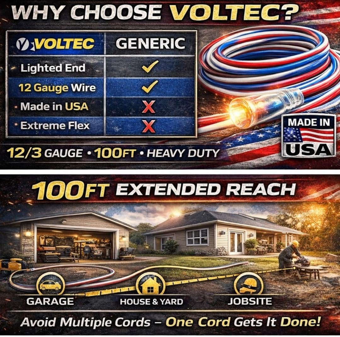 Voltec 3-Conductor 300V SJTW SUPER-FLEX Extension Cord (100 ft) 05-00159-US