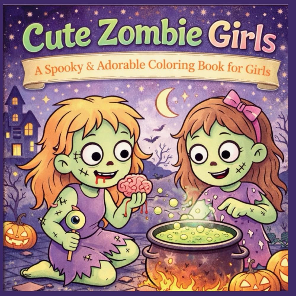 Cute Zombie Girls: A Spooky and Adorable Coloring Book for Girls Featuring Sweet Zombie Friends, Halloween Scenes, Ghosts, Pumpkins, and Playful Undead Adventures