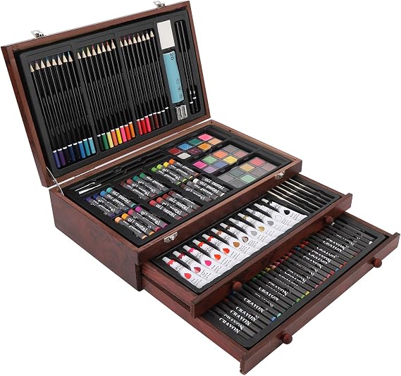 142 Piece Deluxe Art Set, Art Supplies Drawing Painting Kit with Colored Pencils, Oil Pastels, Crayons, Wooden Art Box Starter Set for Adults Teens Artist Beginners