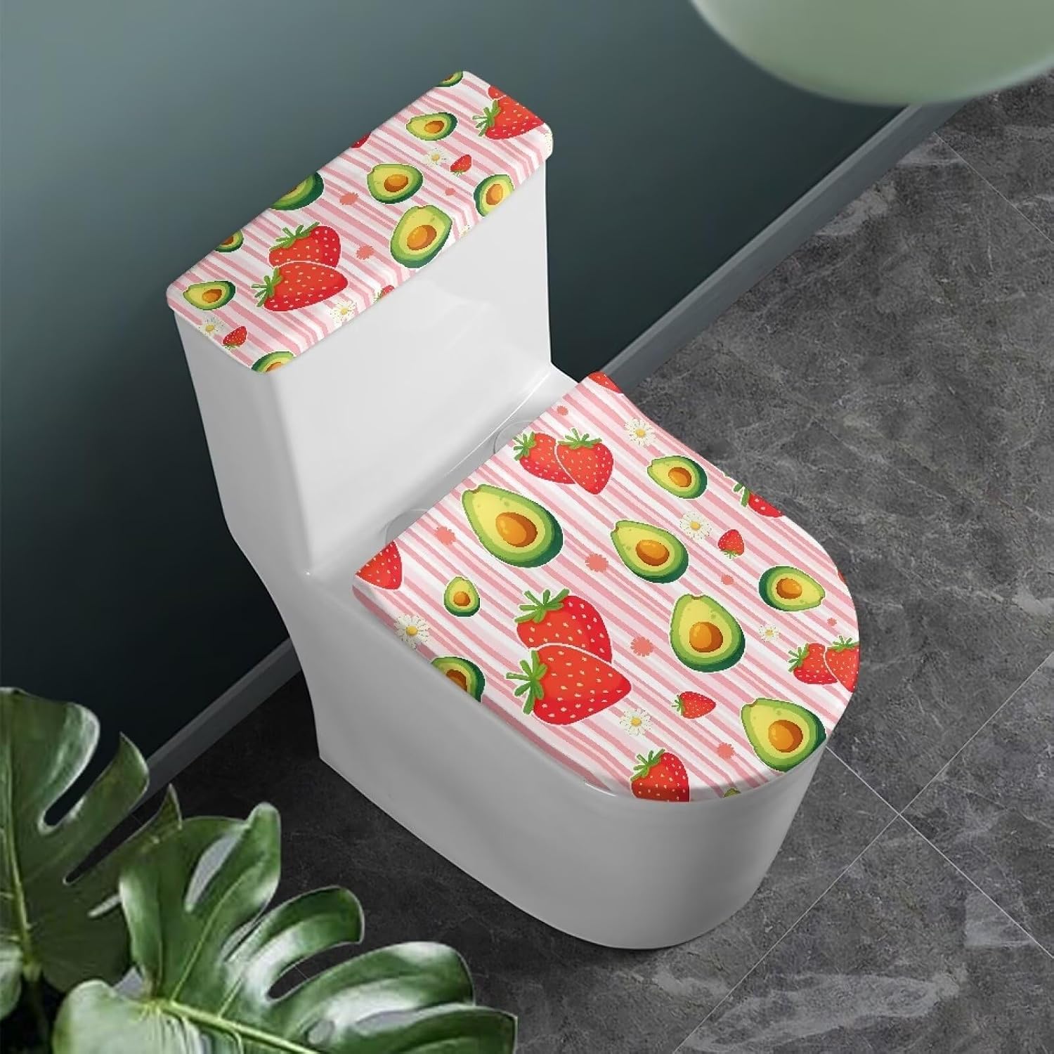 Pink Cherry Blossoms Toilet Lid Tank Cover Set of 2 Watercolor Japanese Cherry Blossoms Bathroom Soft Toilet Lid Dust Cover Chinese Peach Flower with Elastic Edge Decor