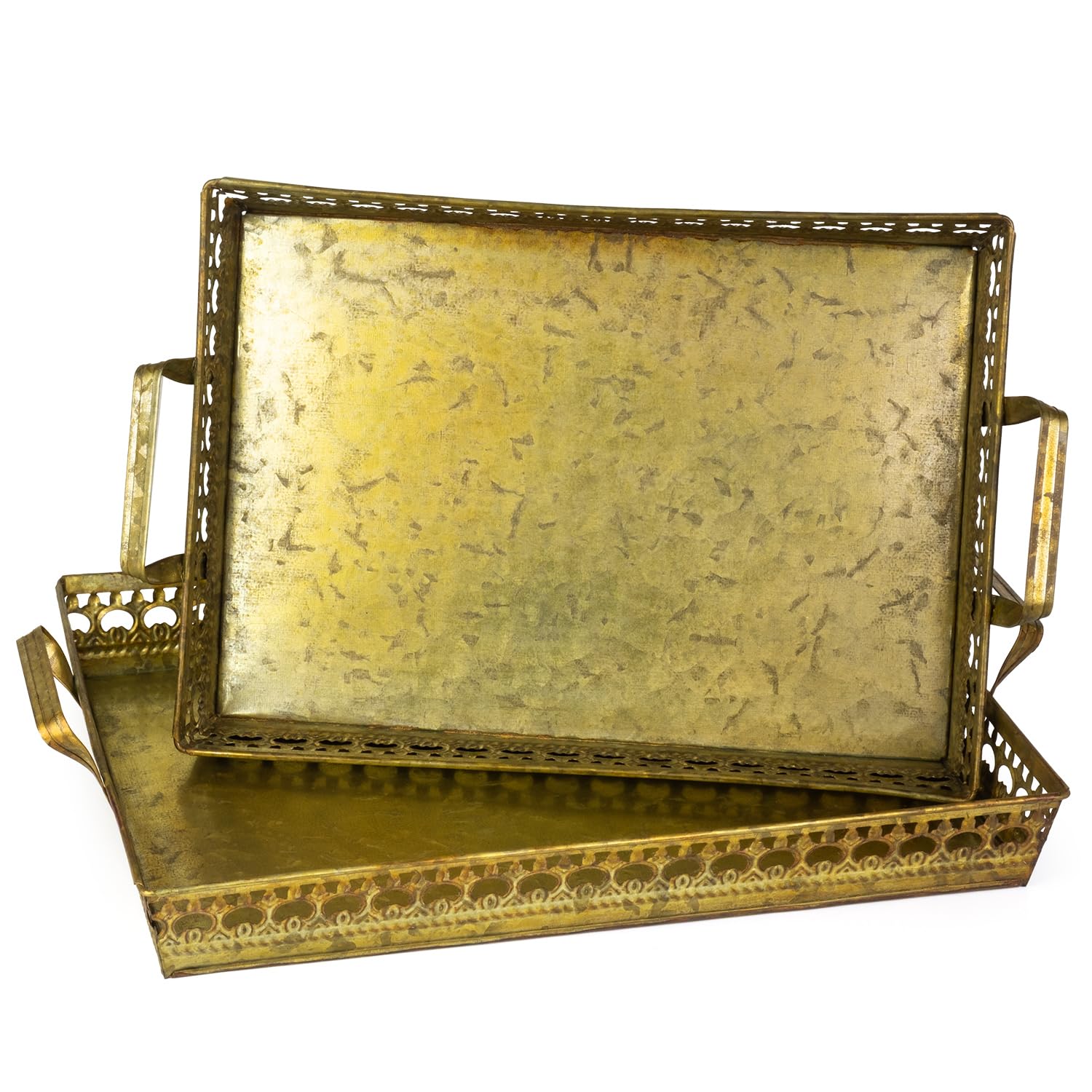 Moritz Tablett Set rechteckig Grün-Gold Metall 45 cm – Serviertablett Deko