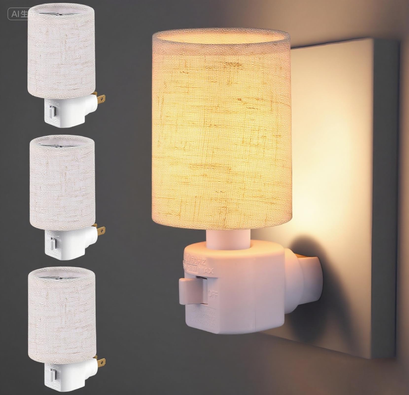 4 Pack Vintage Plug in Night Light with On/Off Switch, Round Column