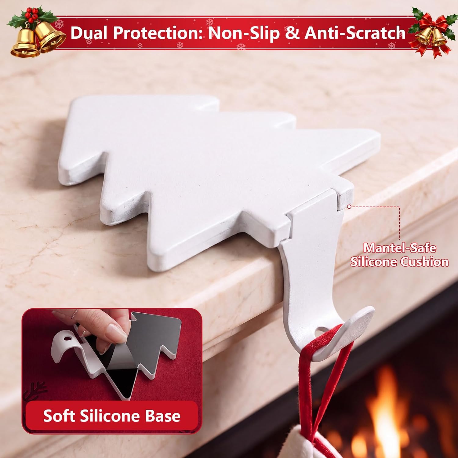 Christmas Stocking Holders for Mantle Set of 4, Heavy-Duty Non-Slip,White