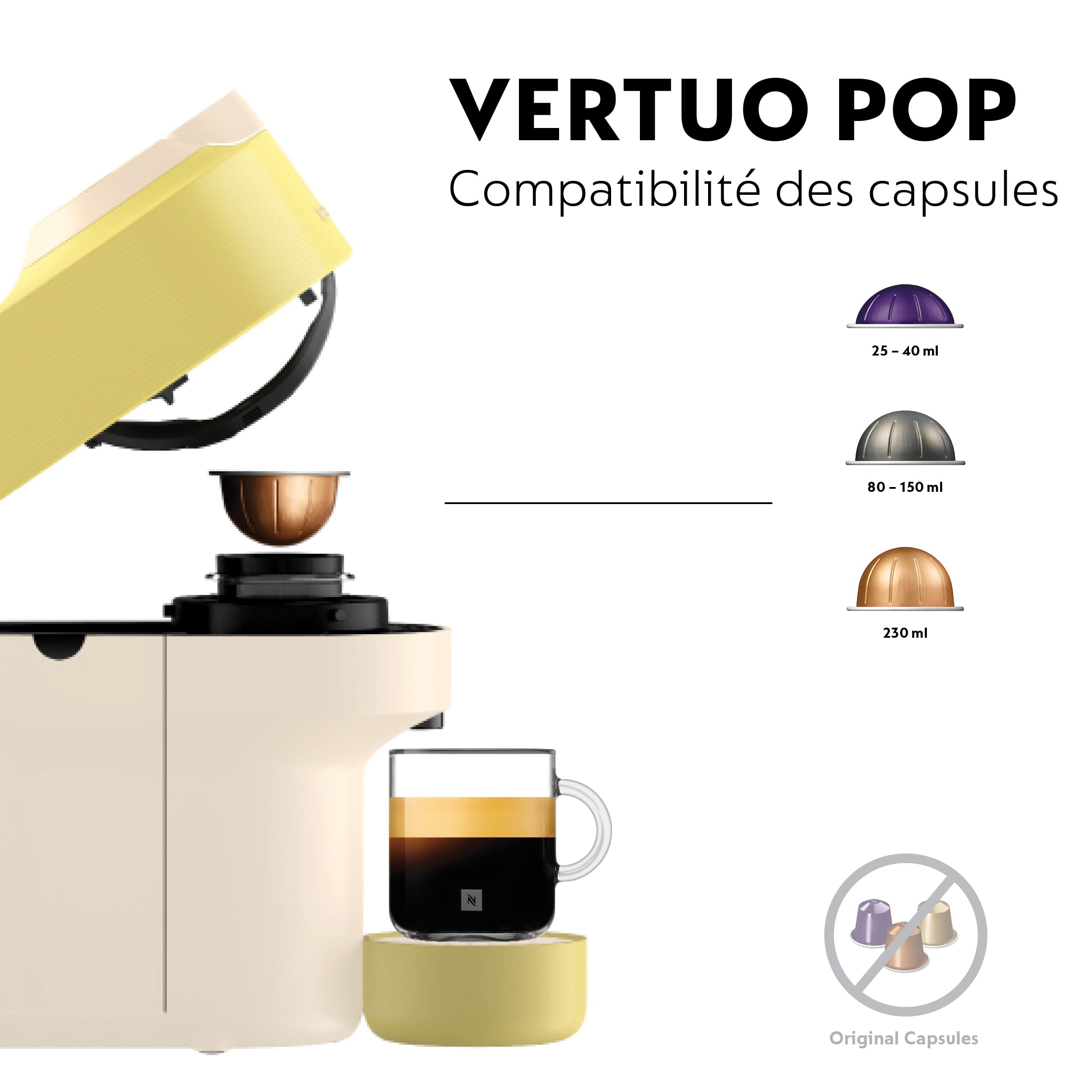 De'Longhi Nespresso Vertuo Pop - Machine à Café en Capsules, Technologie Centrifusion, 4 Tailles de Tasse, Set de 12 Capsules Inclus, Jaune Pastel (ENV90.LE)
