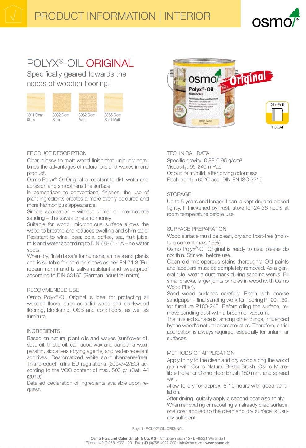 Osmo Polyx®-Oil, Hard Wax Oil 3065, Clear Semi-Matt, 750ml, Durable Wood Oil for Floors & Furniture, Water-Resistant - Image 3