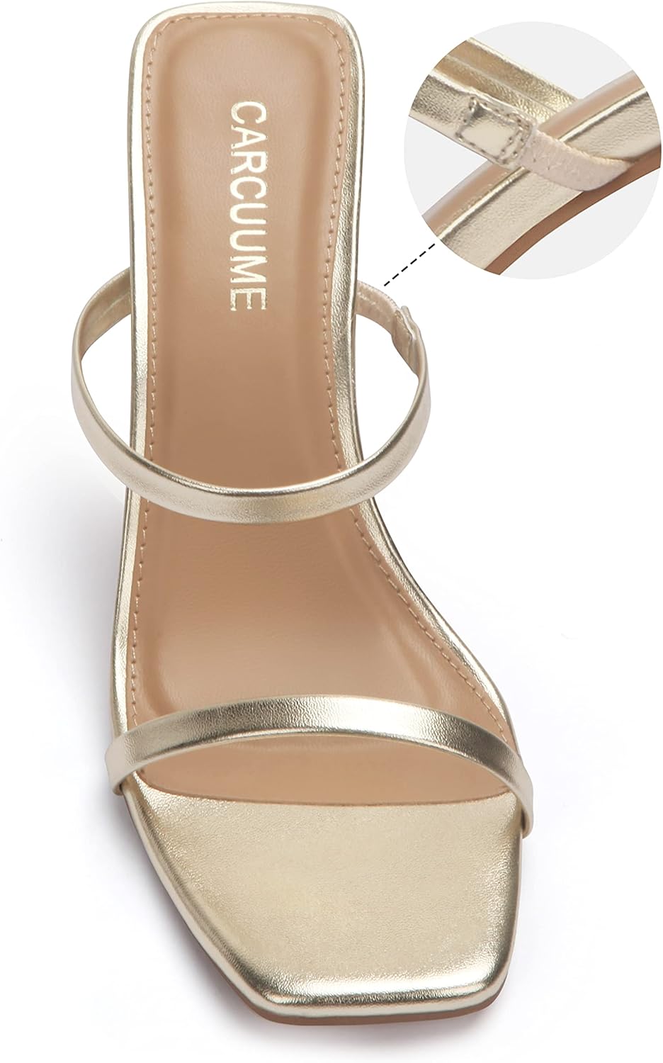 Carcuume Women's Square Toe Two Strap Open Toe Block Heels Sandals Slip On Shoes - Image 4