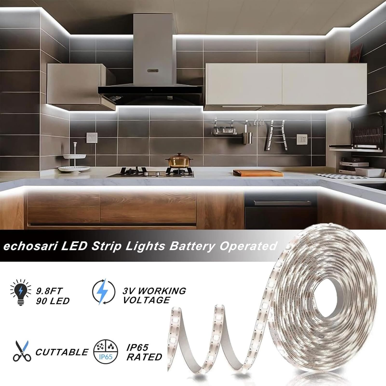 Strisce Luminose A LED Alimentate A Batteria Con Telecomando, Bianco Caldo, Dimmerabili, Autoadesive, Tagliabili, Impermeabili, Per TV, Cucina, Armadi, Camera Da Letto(Warmes Licht,10M(600LEDS))