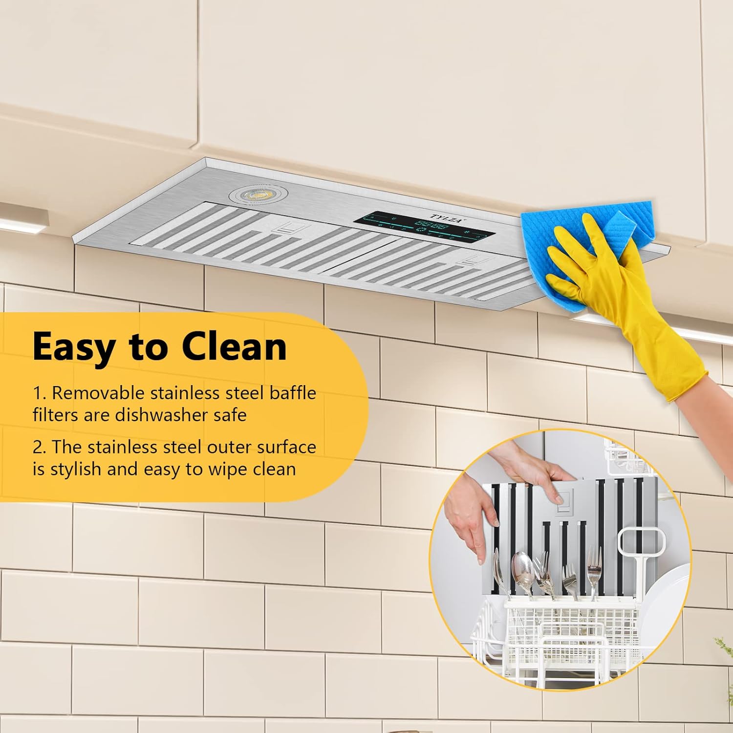 Range Hood Insert 30 inch, Ducted/Ductless 900 CFM Range Hood Insert with Charcoal Filter Included, Built-in Range Hoods Insert Stainless Steel With 4 Speed Gesture Sensing & 2 Pcs Adjustable Lights