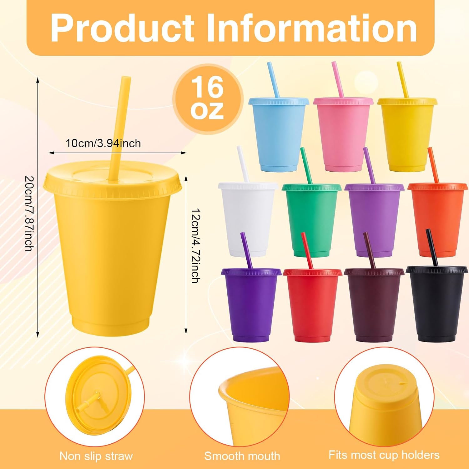 Sieral 30 Pack Reusable Plastic Cups with Lids Straws,Classic Color image 3
