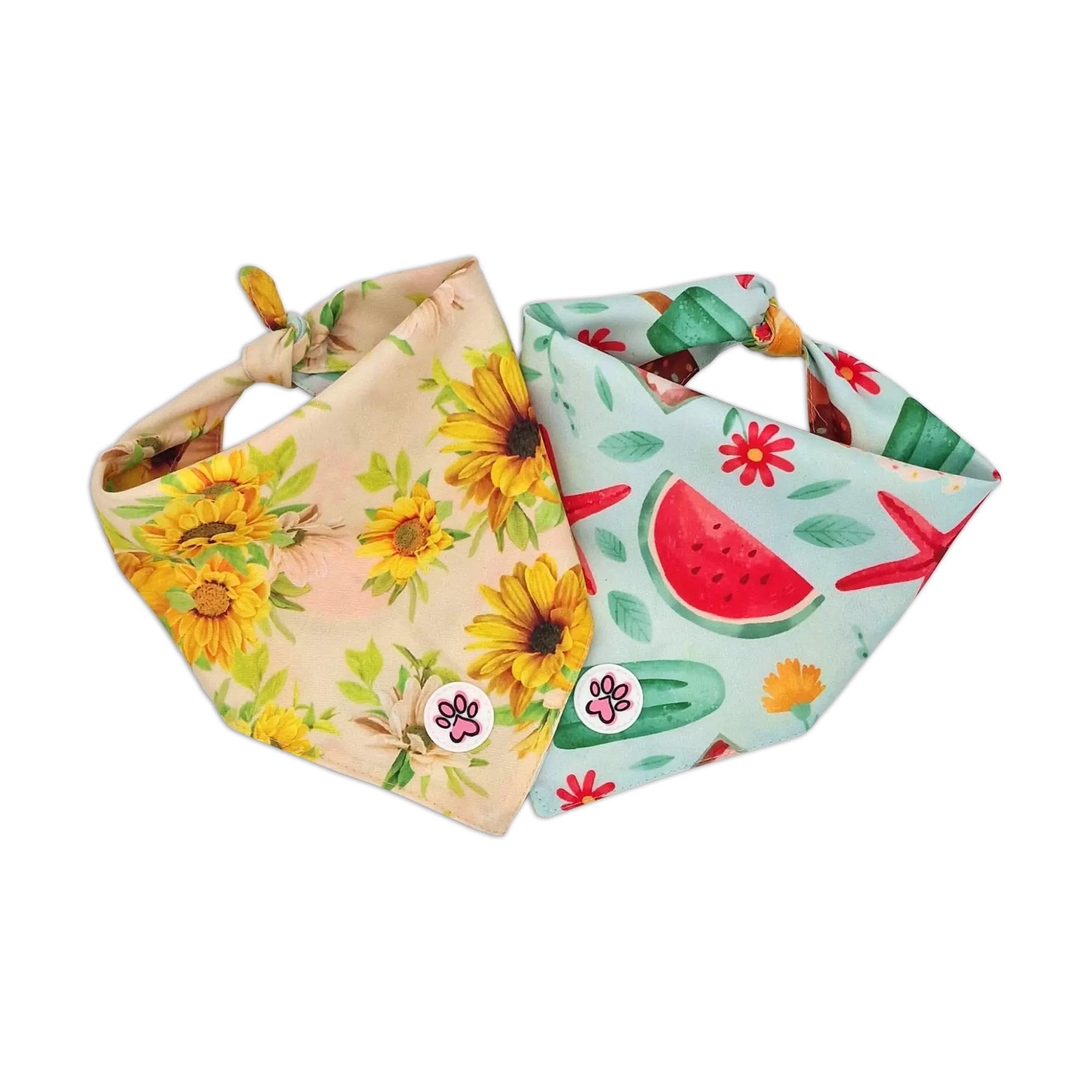 Bandana grand chien double face tournesols été L