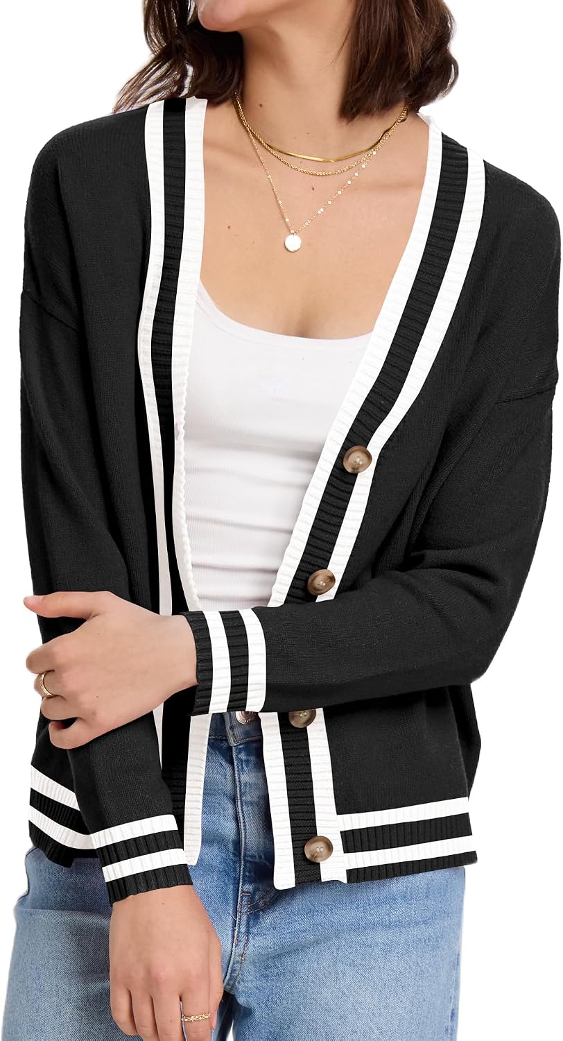 LOMON Women's Button Down Cardigan Sweaters Fall Loose Long Sleeve Jacket image 2