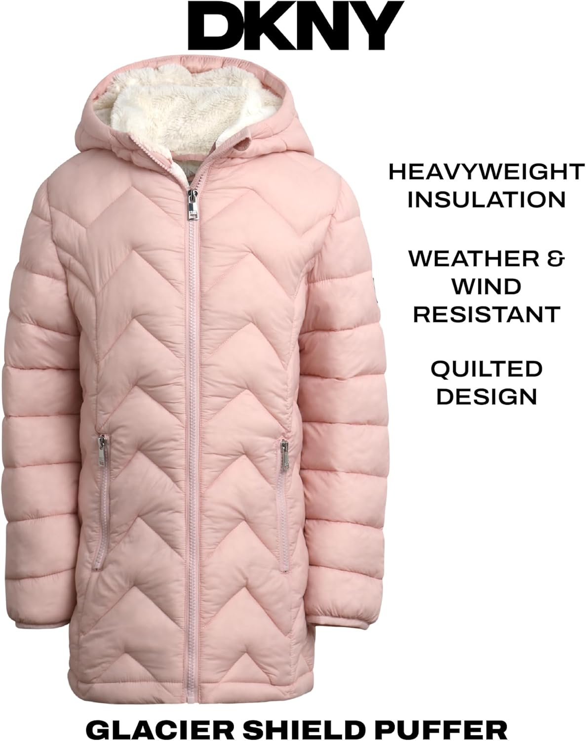 DKNY Girls Puffer Jacket - Full Sherpa Lined Glacier Shield Mid Length Quilted Puffer Jacket Kids Insulated Winter Coat - Image 2