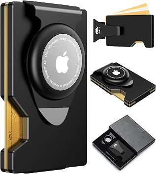 furid Airtag Wallet Men Slim Metal Wallets with Airtag Holder, Air Tag Wallet for Men with 2 Money Clip Replaceable Gift Boxed