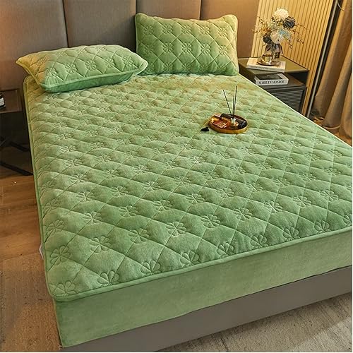 Miniatura 8 de Sábana bajera acolchada para cama, protector de colchón de terciopelo, tamaño King, Queen, matrimonial, individual con bolsillo profundo de hasta 12