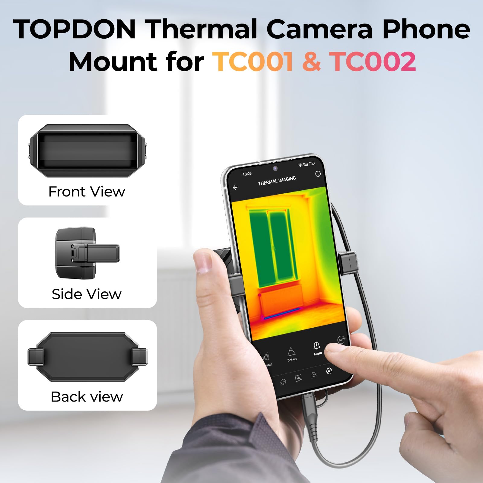 TOPDON Supporto per telefono per fotocamera termica TC001 e TC002, universale, compatibile con tutti i telefoni, nero