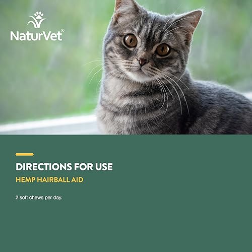 Miniatura 7 de NaturVet Hemp Hairball Aid Plus Semilla de cáñamo para gatos, 60 unidades masticables suaves, fabricado en los Estados Unidos