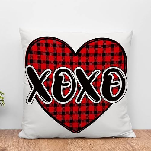 Fundas de cojín para regalo del día de San Valentín para novia, diseño de búfalo rojo a cuadros con corazón XOXO, fundas de almohada para el día de
