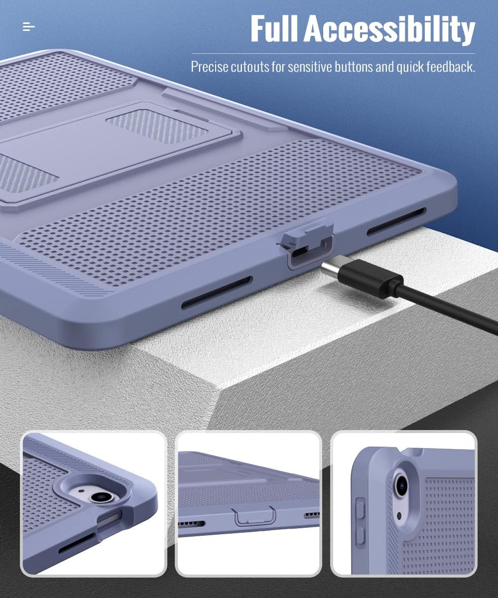 MoKo Case for iPad Air 5th Generation 2022/ iPad Air 4th Generation 2020 10.9 Inch with Pencil Holder, Kickstand, Built-in Screen Protector, Heavy Duty Shockproof Rugged Case for iPad Air 5/4,Purple